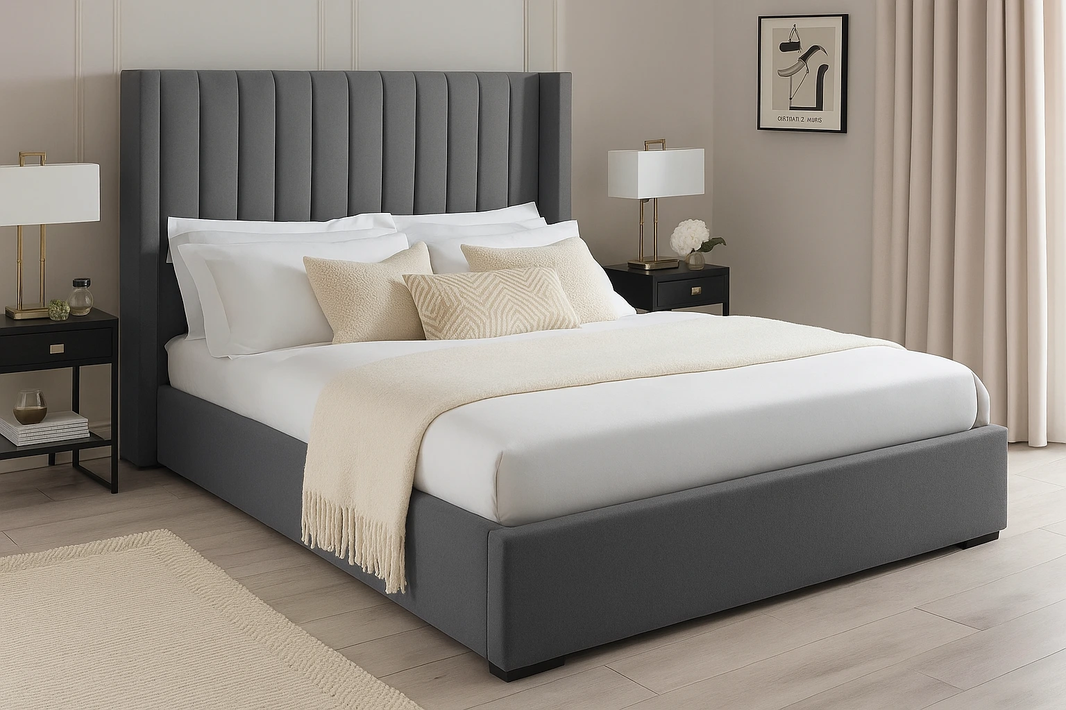 Grey modern upholstered bed
