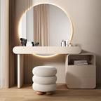 Oren Modern Dressing Table with Illuminated Round Big Mirror.