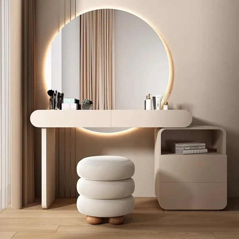 Oren Modern Dressing Table with Illuminated Round Big Mirror.